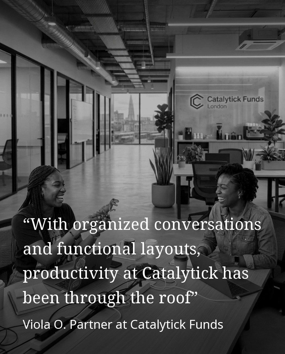 “With organized conversations and functional layouts, productivity at Catalytick has been through the roof”. Viola O. Partner at Catalytick Funds